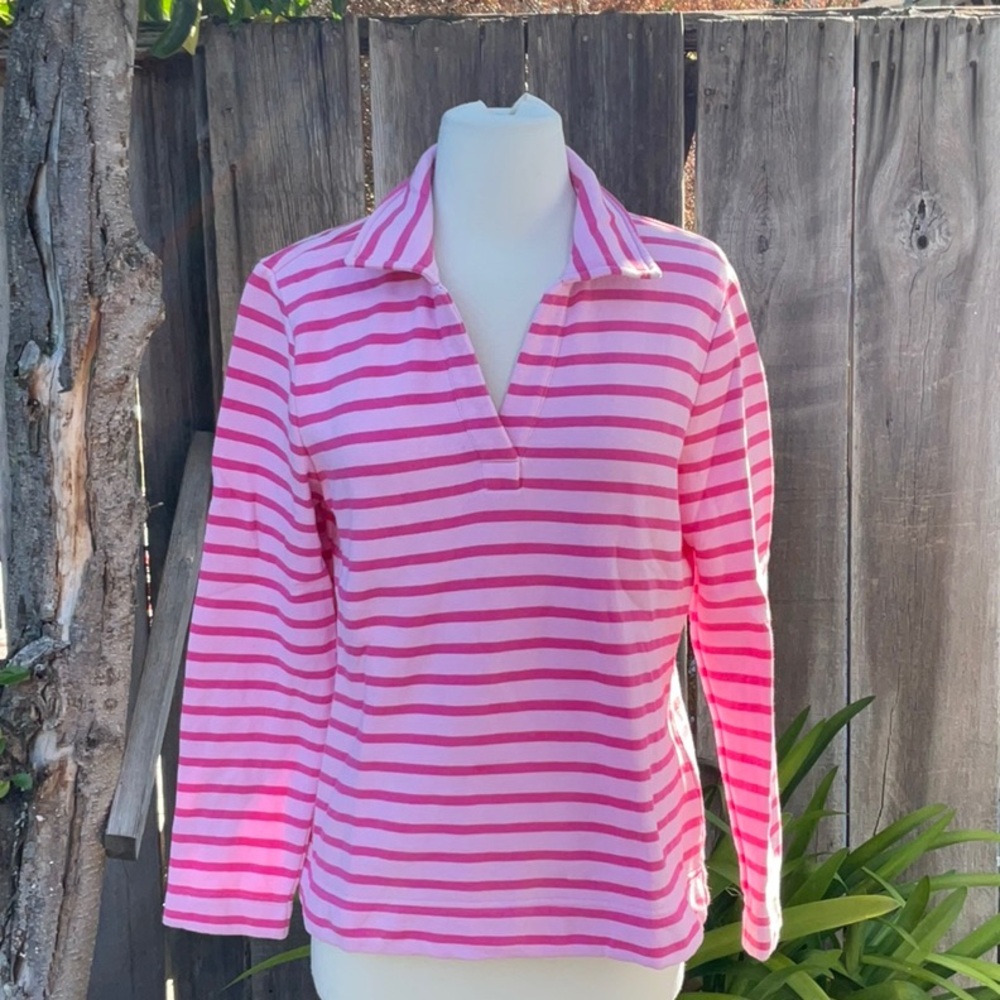 Talbots Pink and White 3/4 Sleeve Polo Tee